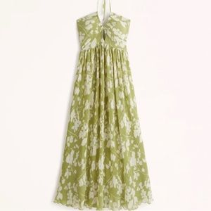 Abercrombie Drama Halter Maxi Dress in Lime Green